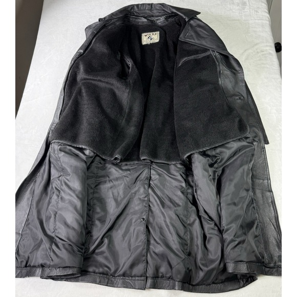 WILDA Genuine Leather Belted Trench Coat Jacket Black Mens Size XL Sherpa Liner - Picture 7 of 14